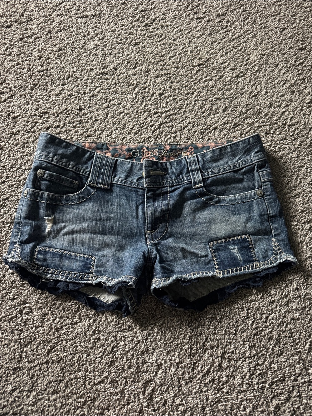 GUESS Blue Distressed Denim Jean Shorts